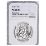 $1620:1959 Franklin Half Dollar NGC MS-66 FBL
