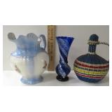 Water Pitcher, Cobalt Vase, Wicker Wine Bottle