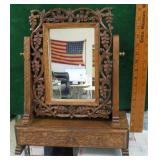 Carved Dresser Top Mirror with Drawer