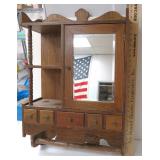 Oak Wall Cabinet with Towel Bar and Beveled