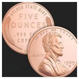 Five Ounce Lincoln Wheat Cent Copper Bullion Round