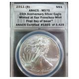 2011-S American Silver Eagle ANACS MS70 FDOI