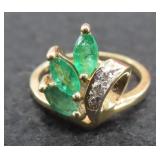 14K Yellow Gold Emerald and Diamond Ring
