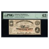 1863 Montgomery, Alabama 25 Cents Note PMG 63