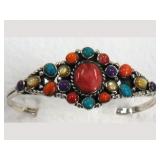 Sterling Silver Cuff with multi colored stones