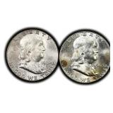 TWO (2) Franklin Half Dollars Silver U.S. Coins