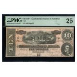1864 Confederate States of America $10 Note PMG 25