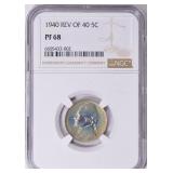 1940 Jefferson Nickel NGC Proof-68 (Toned) $7950