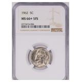 1962 Jefferson Nickel NGC MS-66+ 5FS $900