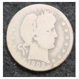 1902-O Silver Barber Quarter