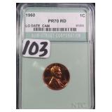 1960 Large Date PR70 RED Lincoln Cent, NTC Graded