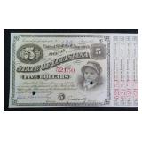 1880 $5 State of Louisiana Baby Bond