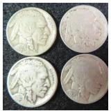 Four (4) Buffalo Nickels incl. 1928-D, 1923-S