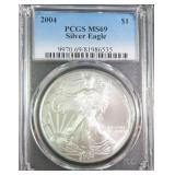 $71.94 Melt Value: 2004 Silver Eagle PCGS MS69