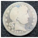 1901 Silver Barber Quarter