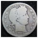 1909 - S Silver Barber Quarter