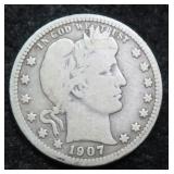 1907-D Silver Barber Quarter
