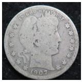 1907-O Silver Barber Quarter