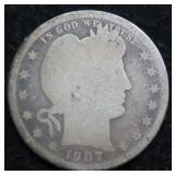 1907 Silver Barber Quarter