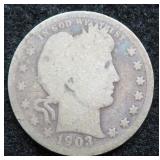 1905 Silver Barber Quarter