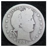 1904-O Silver Barber Quarter
