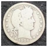1906 Silver Barber Quarter