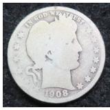 1908-O Silver Barber Quarter
