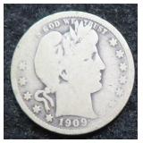 1909 Silver Barber Quarter