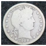 1908-D Silver Barber Quarter