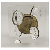 Floating Coins in Lucite Qube