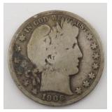 1906 Silver Barber Half Dollar, $29.42 Melt Value