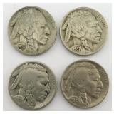 Four (4) 1937 Buffalo Nickels
