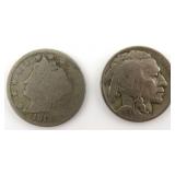 TWO (2) Nickels: 1912 "V" and 1936-D Buffalo