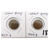 TWO (2) Wheat Cents, 1944-D and 1957-D