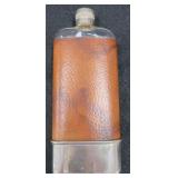 Vintage Leather Lined Hip Flask with Glass
