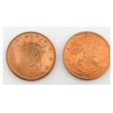 TWO (2) Copper One Ounce Bullion Rounds