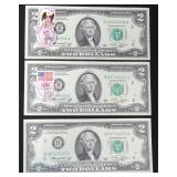 Three (3) UNC USPS Stamped 1976 FRN