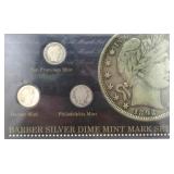 Three (3) Barber Silver Dime Display, $18.27 Melt