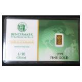 1/10 Gram .999 Fine Gold with Assay