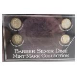 Four Silver Barber Dime Display, $24.36 Melt Value