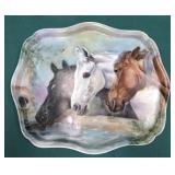 $18 SHIP: Hand Painted 1958 Horse Platter, 12'
