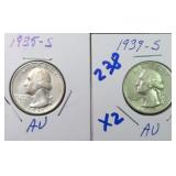 TWO (2) SILVER Washington Quarters, $30.44