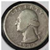 KEY DATE! 1932-D Silver Washington Quarter, $15.22