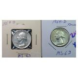 TWO (2) SILVER Washington Quarters, $30.44
