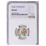 1942-P Jefferson Nickel Type 2 NGC MS-68 (Toned)