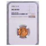 $9,500 Guide: 1951-S Lincoln Cent NGC MS-68 RD