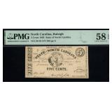 1863 Raleigh North Carolina 5 Cents Note PMG 58EPQ