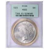 1923 Peace Silver Dollar PCGS MS-63 OGH