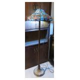 Stained and Leaded Glass Floor Lamp, 19" Shade