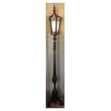 Antique Carved Wood and Slag Glass Floor Lamp